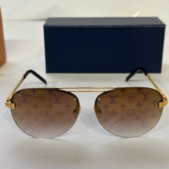 Louis Vuitton Clockwise Pilot Rimless Sunglasses Gold Monogram Shades - Picture 1 of 9